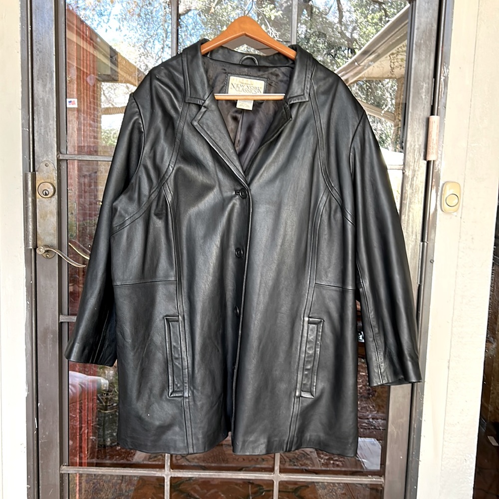 Leather BLAZER Jacket Plus 26-28W, NEW YORK CLASSIC, lined with side pockets